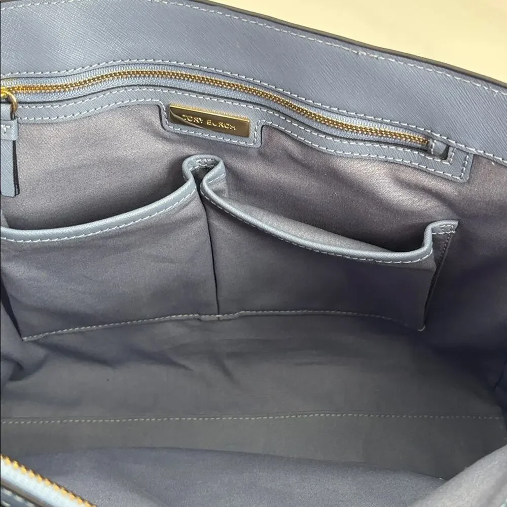 Tory Burch Robinson Saffiano Leather Tote Bluewood Triple Compartment Work Bag